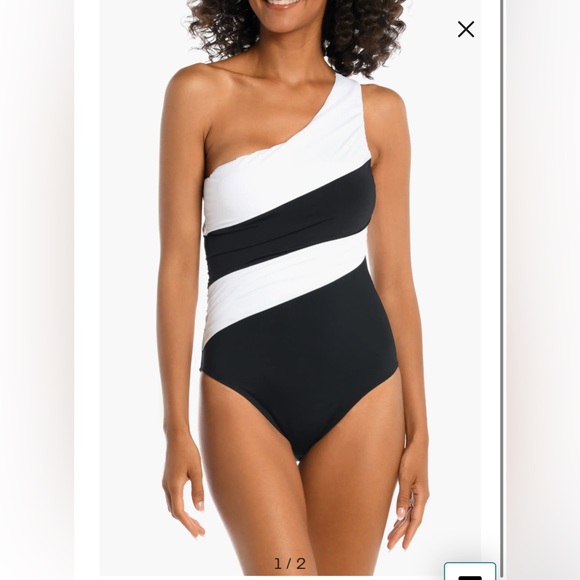 La Blanca Island Goddess Color Block One-Shoulder Swimsuit Size 14